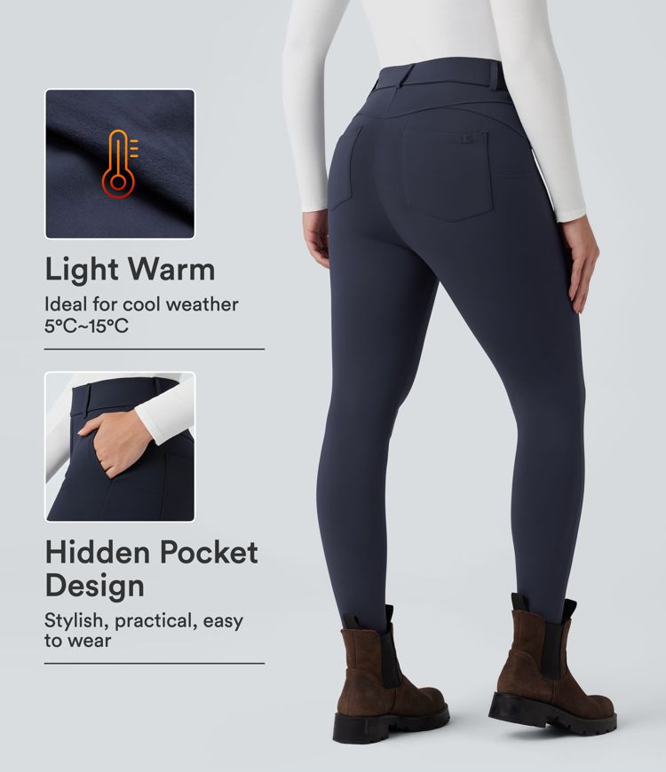 SoftlyZero™ Plush Thermal High Waisted Casual 7/8 Leggings with Pockets