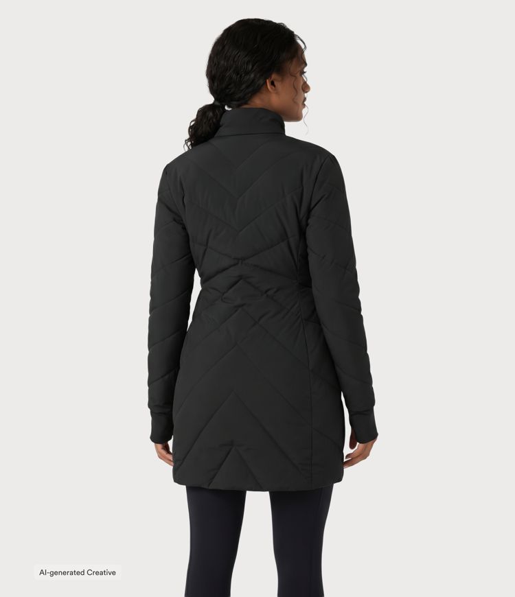 Black PuffFlex Stand Collar Double Zipper Casual Padded Jacket with Pockets / 2