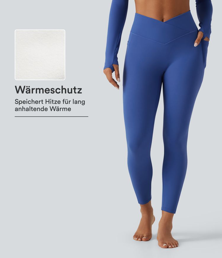 Fleece-Yoga-Leggings mit hohem Crossover-Bund und Seitentaschen