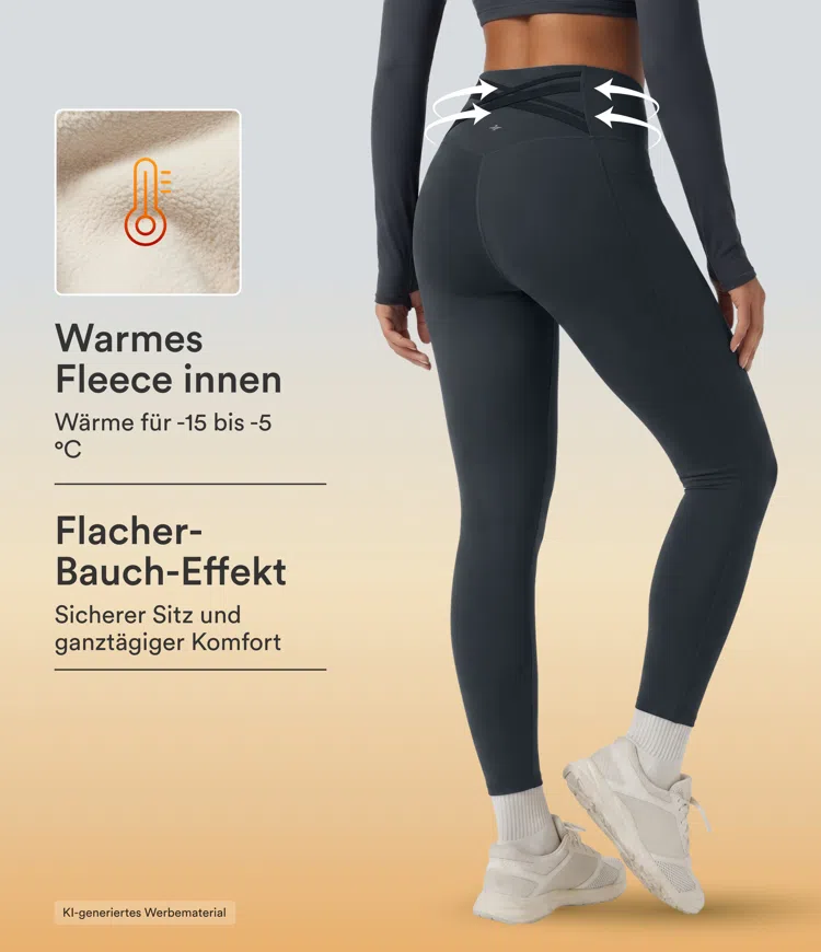 Halara Ultrasculpt™ Extra Heat - Lauf-Leggings aus Fleece mit hohem Crossover-Bund, Seitentaschen und Bauchkontrolle