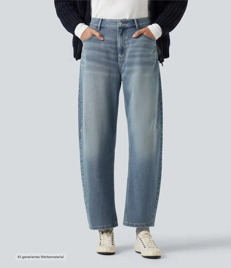Halara Flex™ - Lässige Jeans mit hohem Bund, mehreren Taschen und Barrel-Leg