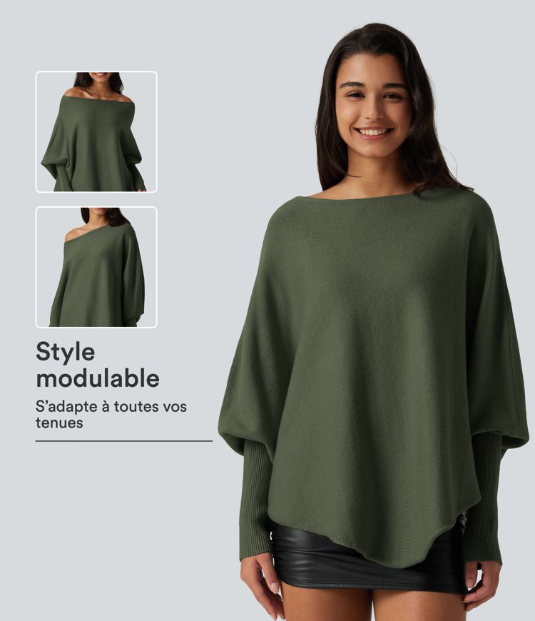 Pull à manches longues chauve-souris avec ourlet asymétrique