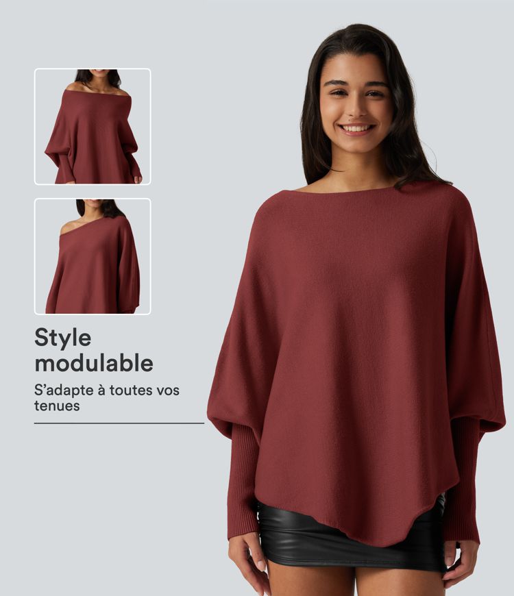 Pull à manches longues chauve-souris avec ourlet asymétrique