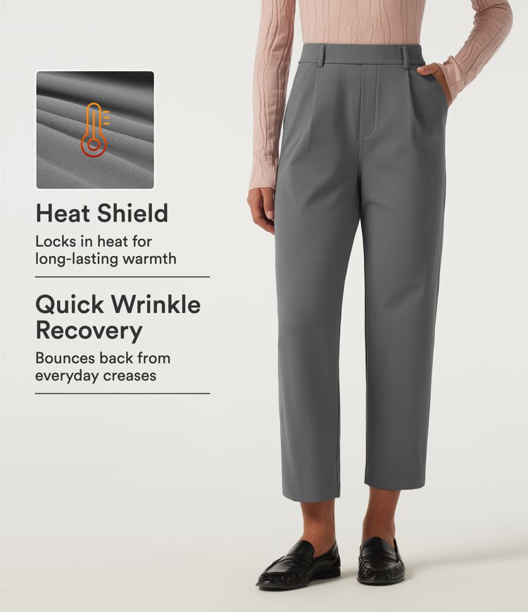 High Waisted Tapered Wrinkle Recovery Fleece Work Pants with Pockets