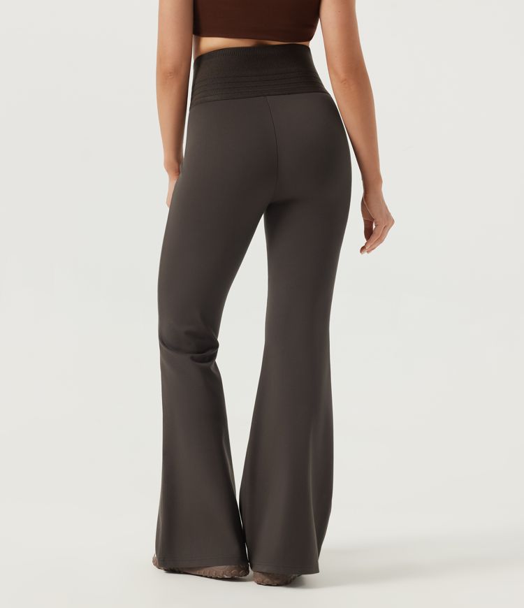 Chocolate Brown High Waisted Flare Casual Pants with Pockets / 2