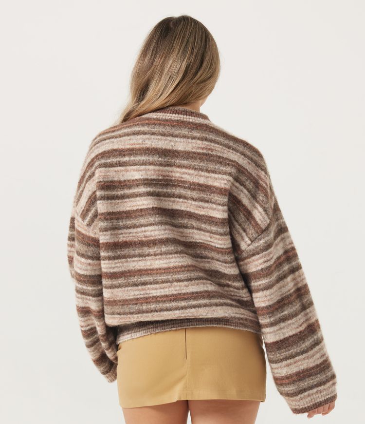 Hazelnut Strata Stand Collar Long Sleeve Gradient Stripe Work Sweater / 2
