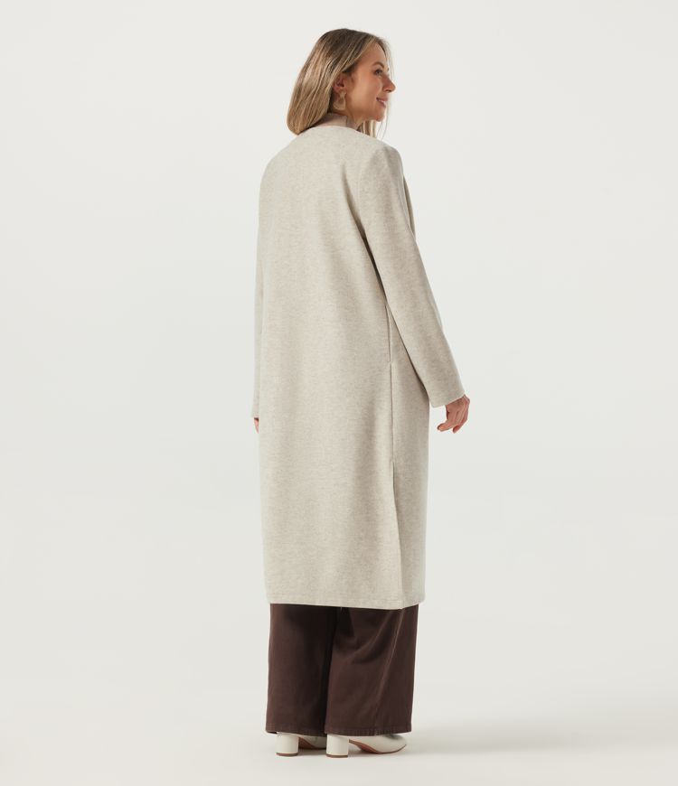Light Beige V Neck Long Sleeve Fleece Casual Coat with Pockets / 2