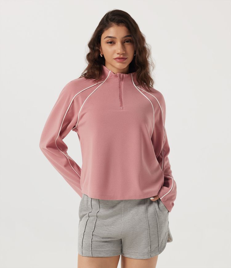 Stand Collar Long Sleeve Waffle Casual Sports Top