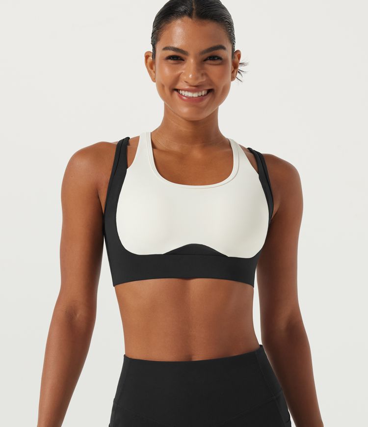  U Neck Cut Out InstantCool Quick Dry Running Sports Bra with Pockets