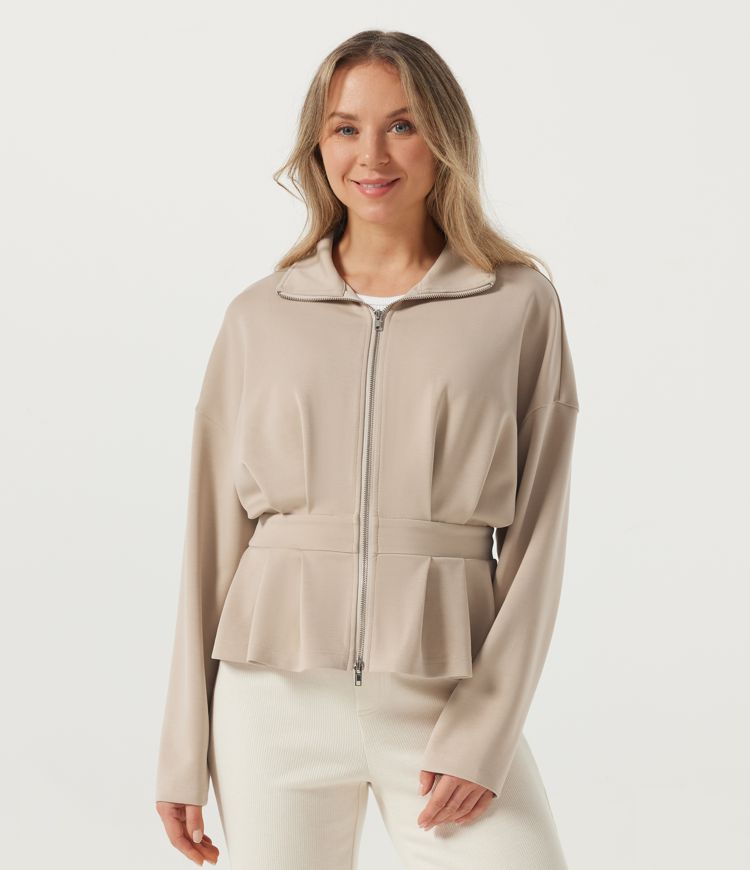 Stand Collar Long Sleeve Casual Windbreaker Jacket with Pockets
