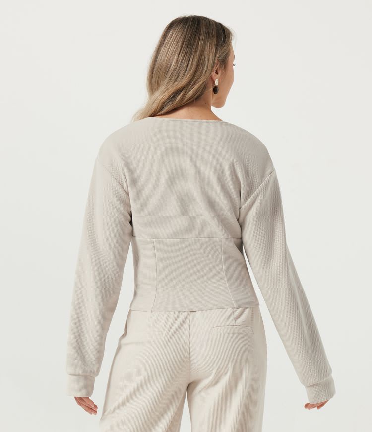 Crystal Gray Lässige Jacke mit V-Ausschnitt und langen Ärmeln / 2
