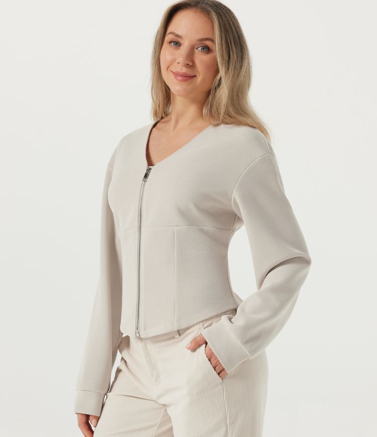 V Neck Long Sleeve Casual Jacket