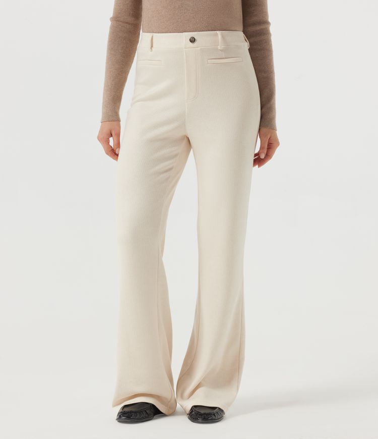 Ribbed High Waisted Flare Casual Pants with Pockets