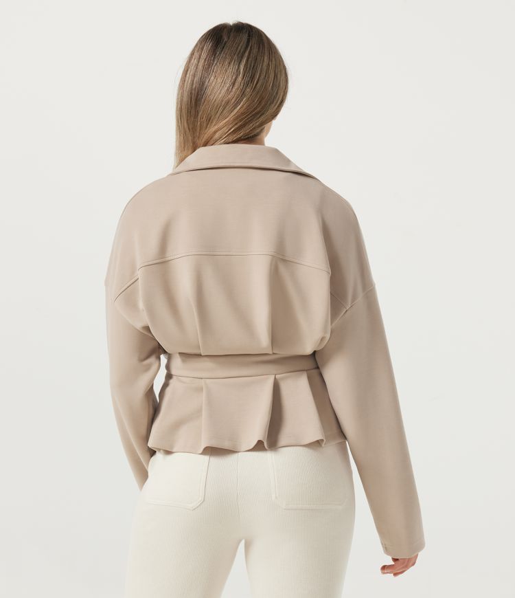 Frosted Almond Stand Collar Long Sleeve Casual Windbreaker Jacket with Pockets / 2