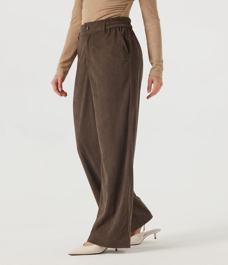 High Waisted Wide Leg Corduroy Casual Pants with Pockets