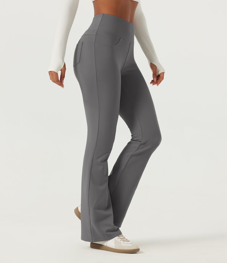 Silent Storm High Waisted Bootcut Wrinkle Recovery Fleece Yoga Pants with Pockets / 1