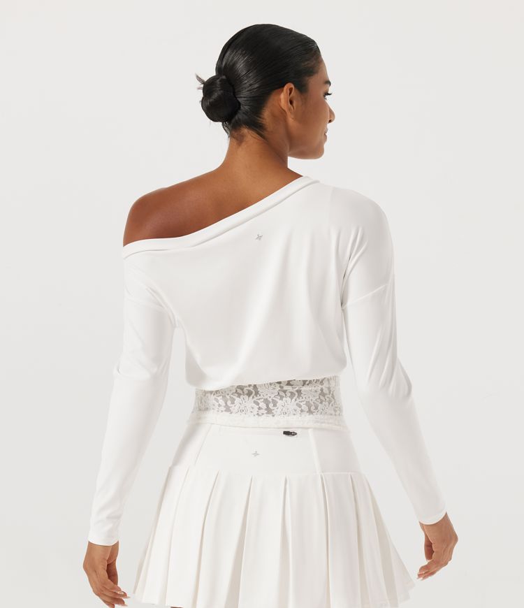 Weiß Softlyzero™ Airy - Yoga-Sport-Top mit integriertem BH, langen Ärmeln und One-Shoulder-Design / 2