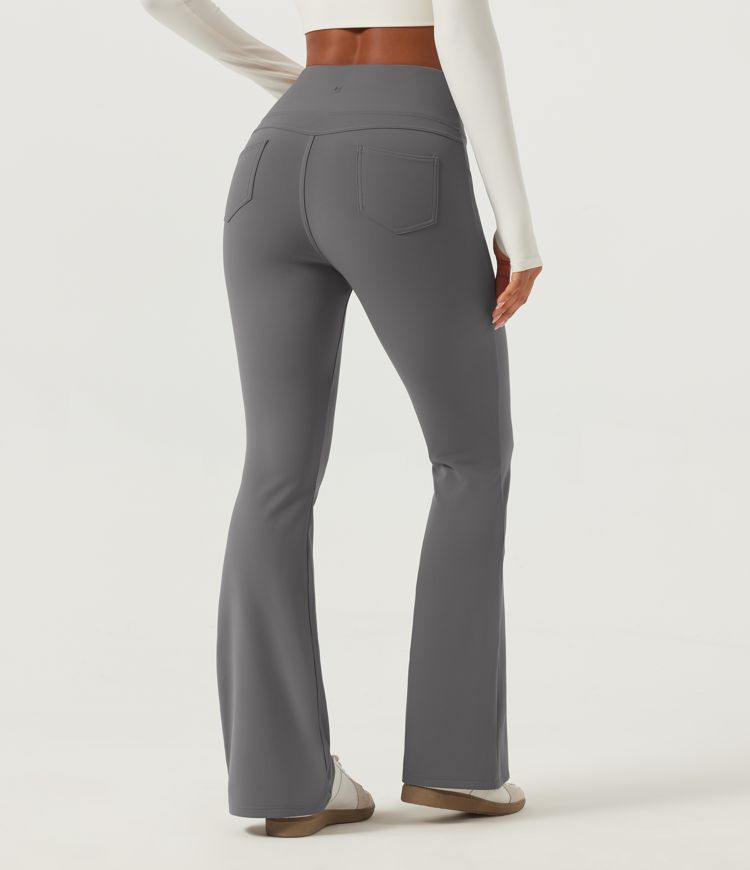 Silent Storm High Waisted Bootcut Wrinkle Recovery Fleece Yoga Pants with Pockets / 2