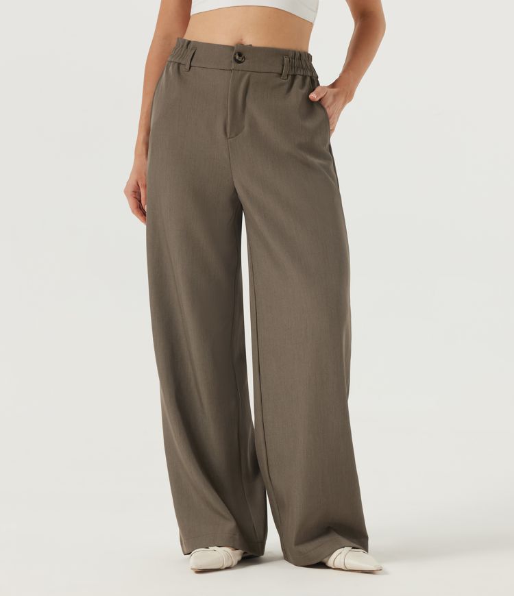 High Waisted Wide Leg Work Pants with Pockets