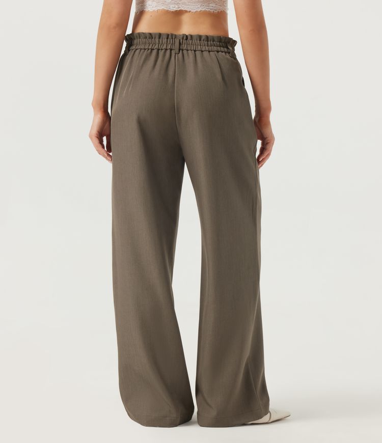 Bungee Cord High Waisted Wide Leg Work Pants with Pockets / 2