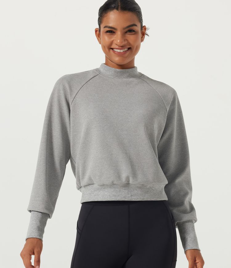 Mock Neck Long Sleeve Waffle Yoga Sports Top