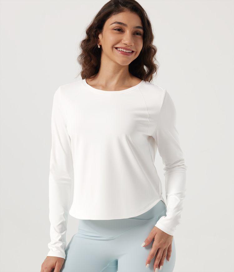 SoftlyZero™ Airy Round Neck Long Sleeve Curved Hem InstantCool Yoga Sports Top