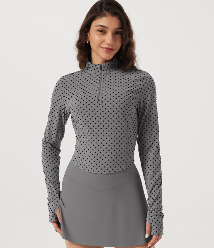 Halara UltraSculpt™ Mock Neck Long Sleeve Polka Dot Yoga Sports Top with Thumbholes