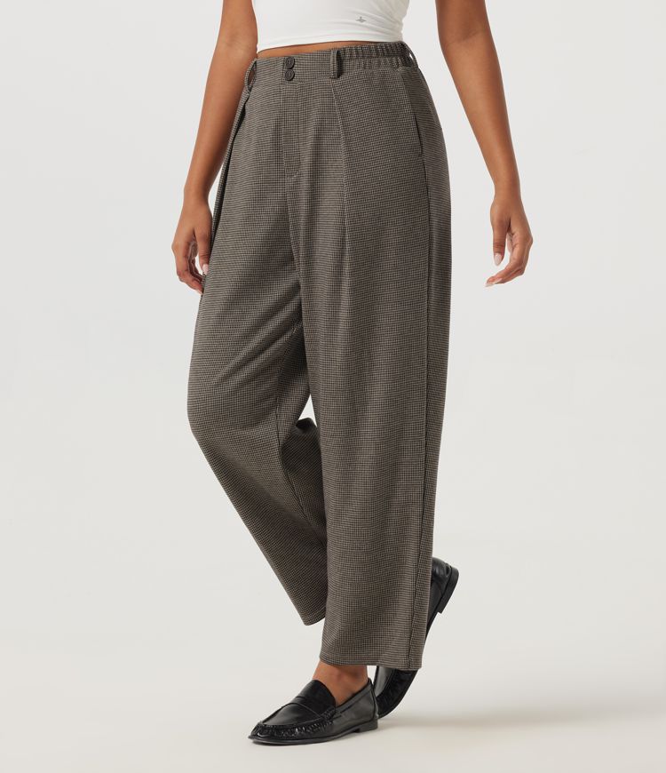 High Waisted Tapered Houndstooth Casual Pants with Pockets