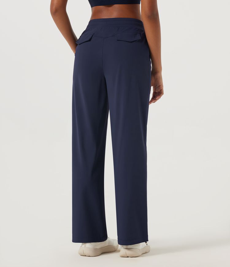 Peacoat Mid Rise Drawstring Straight Leg Gathered Hem InstantCool Quick Dry Running Pants with Pockets / 2