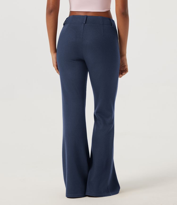 Mood Indigo Ribbed Low Rise Flare Casual Pants with Pockets / 2