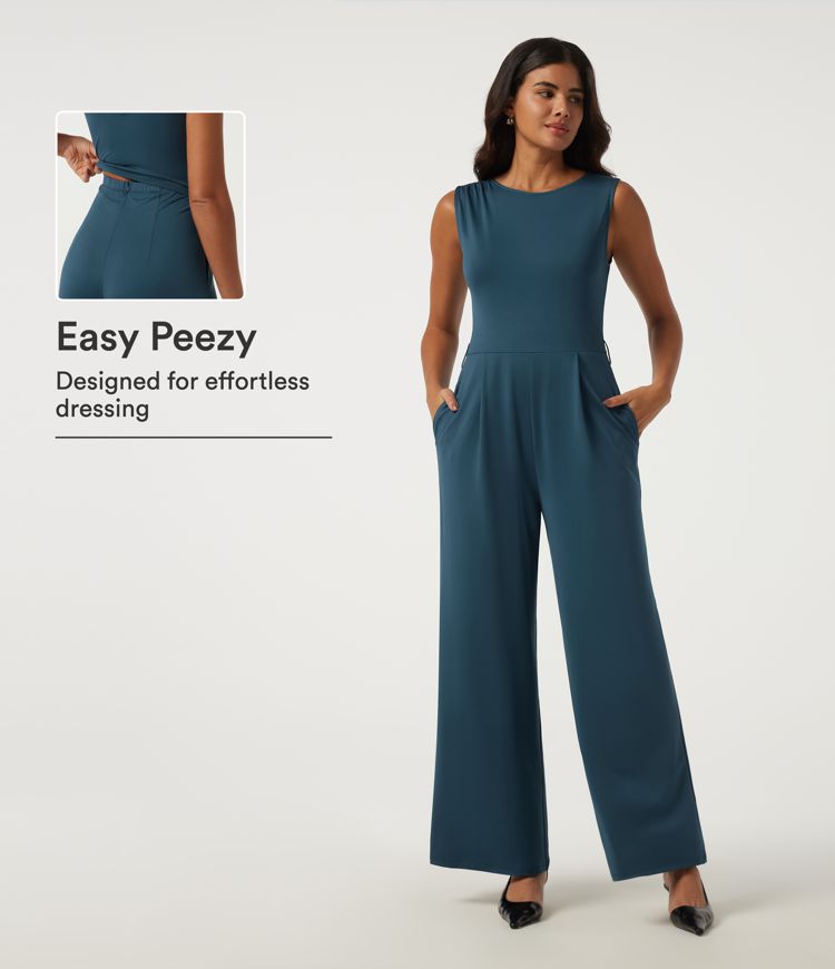Round Neck Sleeveless Keyhole Back Baggy Casual Jumpsuit with Pockets - Easy Peezy Edition