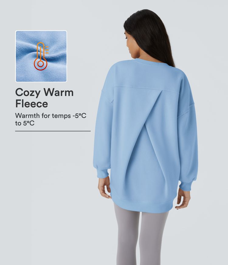 Round Neck Long Sleeve Pocket Oversize Fleece Casual Sweatshirt