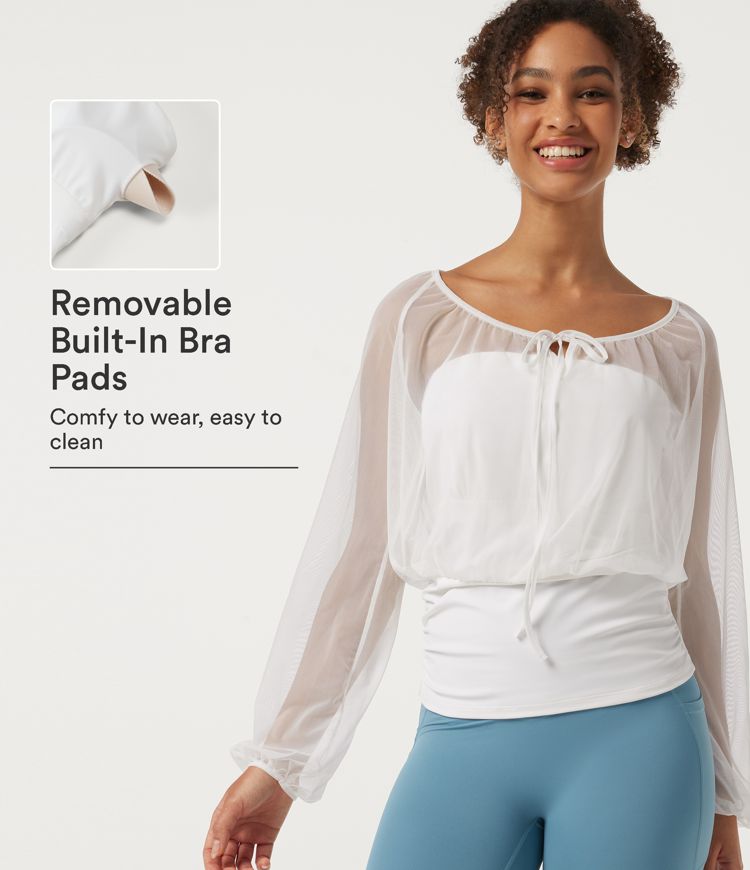 SoftlyZero™ Airy Round Neck Long Sleeve Built-in Bra Ruched InstantCool Yoga Sports Top