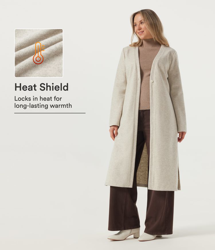 V Neck Long Sleeve Fleece Casual Coat with Pockets
