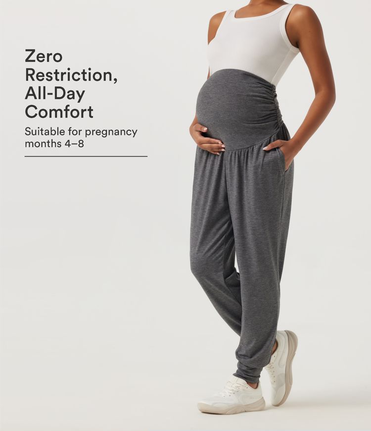 Super High Waisted Tapered Ruched Yoga Maternity Joggers with Pockets