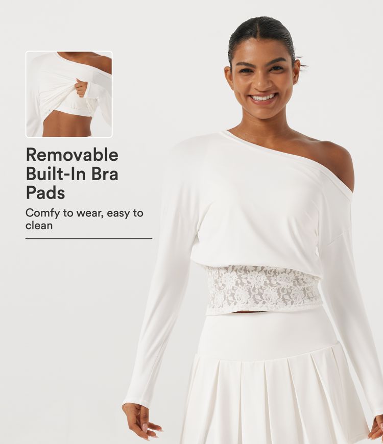 SoftlyZero™ Airy One Shoulder Long Sleeve Yoga Sports Top with Built-in Bra