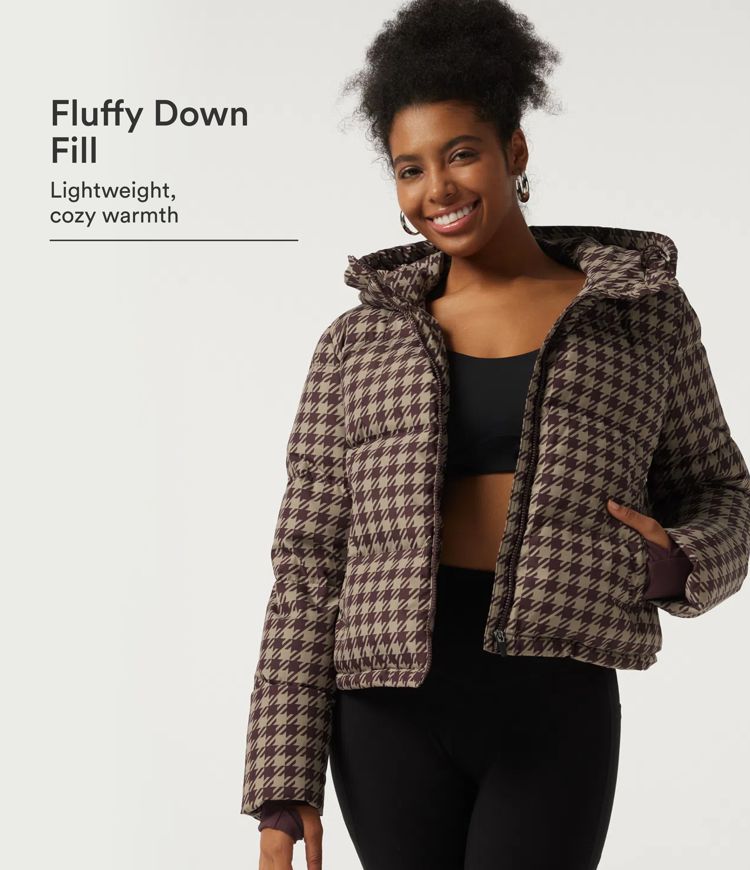 Removable Hood Long Sleeve Quilted Print Casual Down Jacket with Pockets