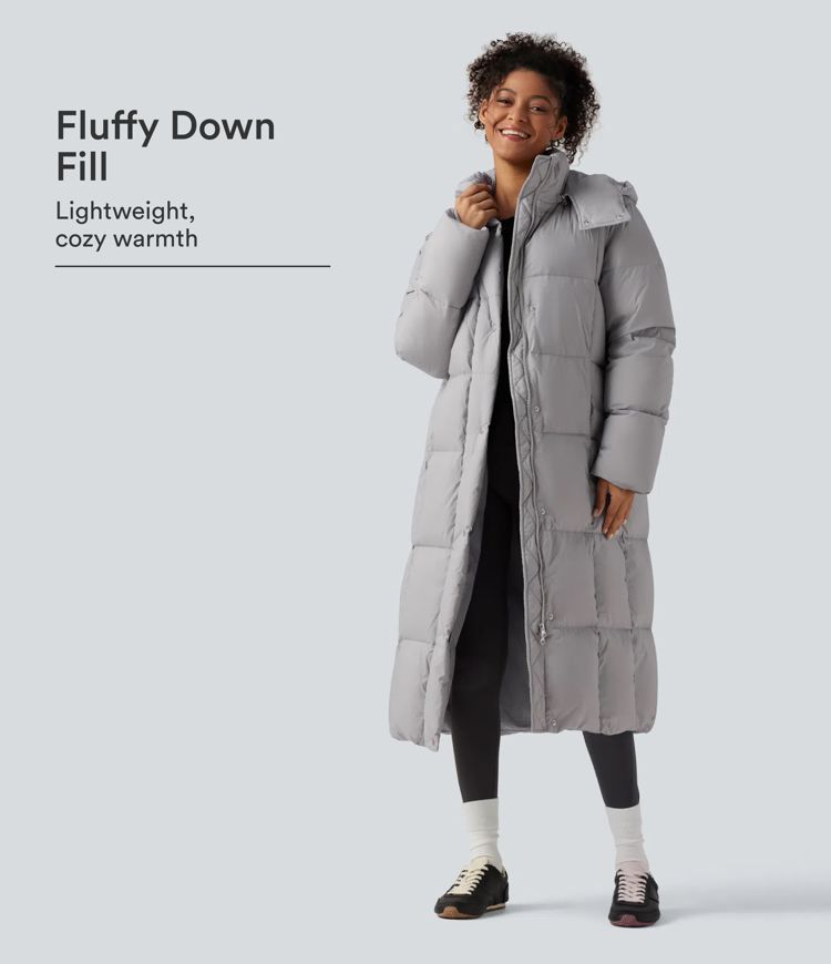 Hooded Long Sleeve Longline Casual Down Jacket with Pockets