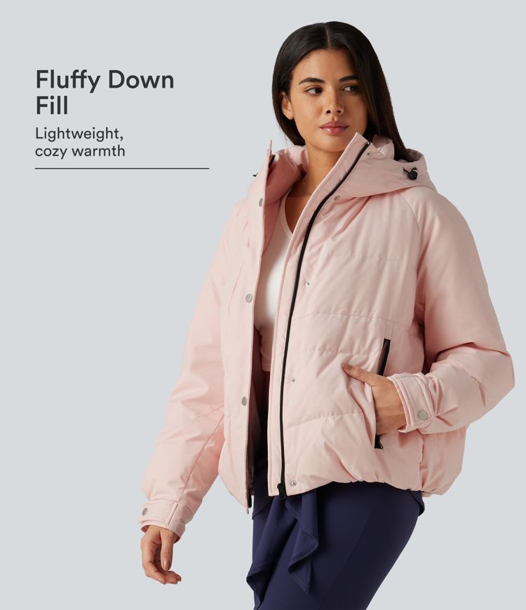 Hooded Long Sleeve Plaid Casual Down Jacket with Pockets