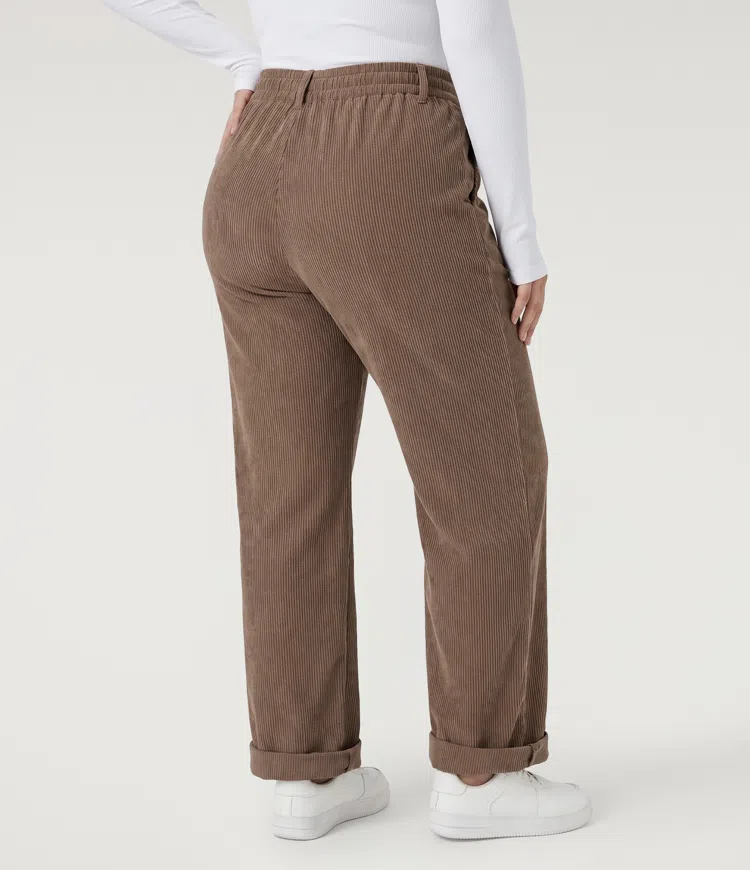 Acorn Plus Size High Waisted Straight Leg Corduroy Casual Pants with Pockets / 2