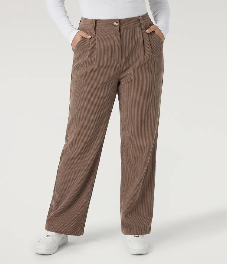 Plus Size High Waisted Straight Leg Corduroy Casual Pants with Pockets