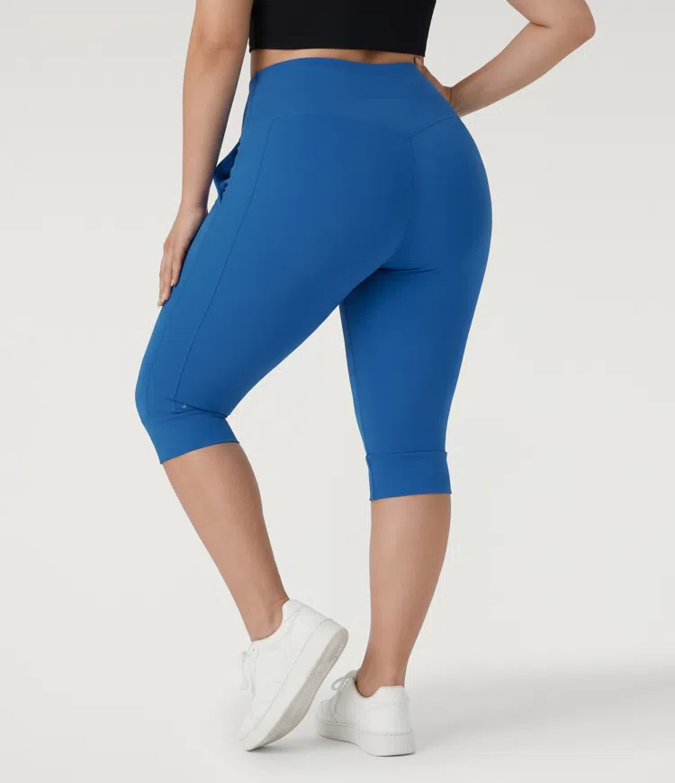 Strong Blue Plus Size SoftlyZero™ Plush High Waisted Drawstring Yoga Pedal Pusher Joggers with Pockets / 2