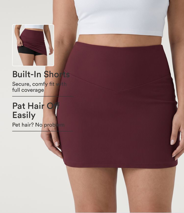 Plus Size Patitoff™ Flow Pet Hair Resistant High Waisted Tummy Control 2-in-1 Bodycon Mini Casual Skirt