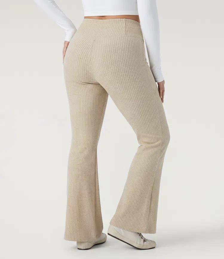 Fog Pantalones acampanados casuales de punto acanalado, cruzados, de talle alto, con bolsillos — tallas grandes / 2