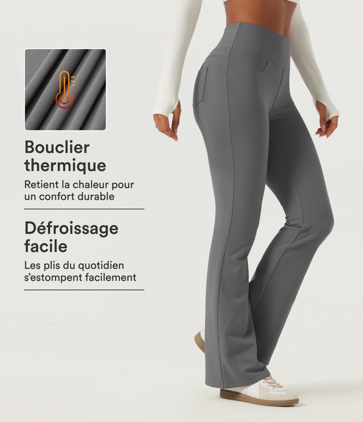 Silent Storm Pantalon de yoga bootcut défroissage facile Wrinkle Recovery doublé polaire taille haute avec poches / 1