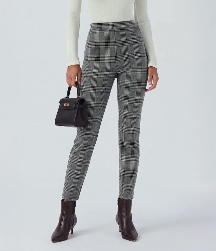 Halara Flex™ High Waisted Pocket Houndstooth Plaid Skinny Work Trousers