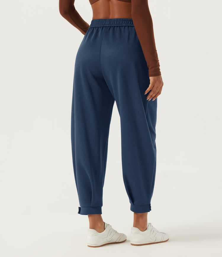 Always in a Mood - Dark Blue Mid Rise Barrel Leg Workout Pants with Pockets / 2