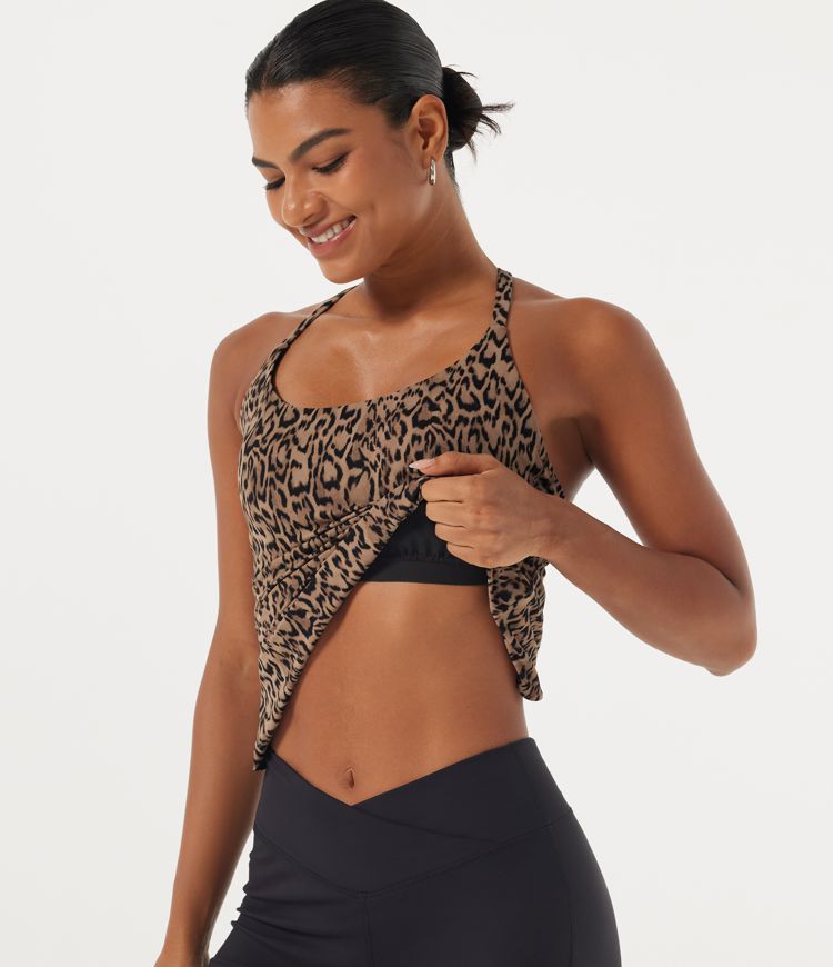 Halara UltraSculpt™ Scoop Neck Leopard Print Crisscross Back Yoga Cami Tank Top with Built-in Bra