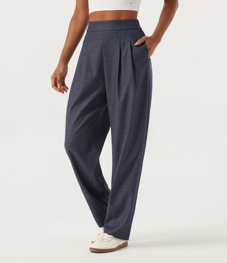 High Waisted Barrel Leg Casual Pants with Pockets