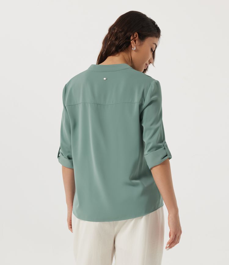 Trellis Wrinkle Recovery Notched Collar Long Sleeve Work Blouse / 2